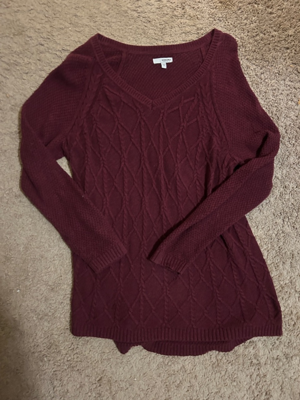 Sonoma Burgundy Cable Knit V-Neck Sweater